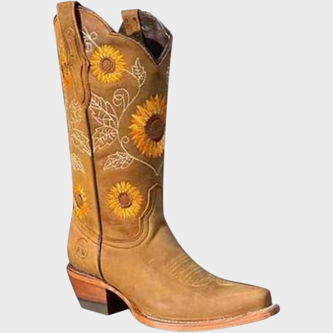 Sol | Botas Vaqueras de Ante com Flores