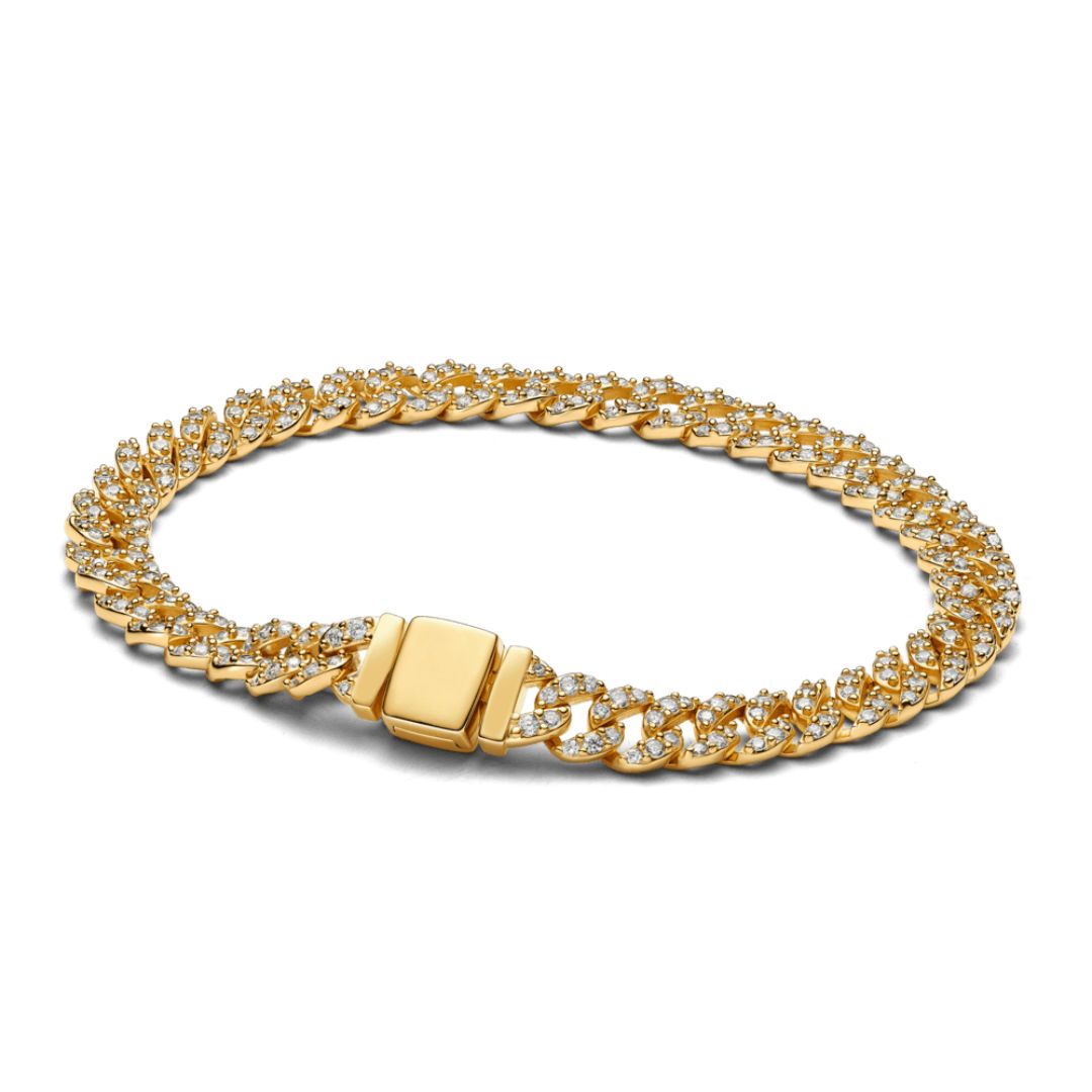 Pulseira cubana de moissanite | Ouro branco