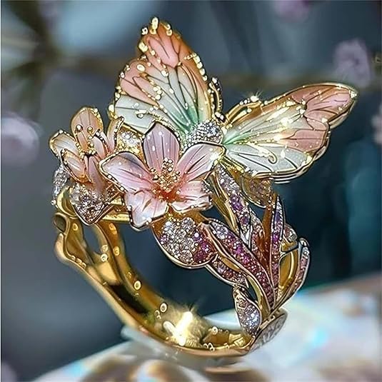 Anel Borboleta com Flores