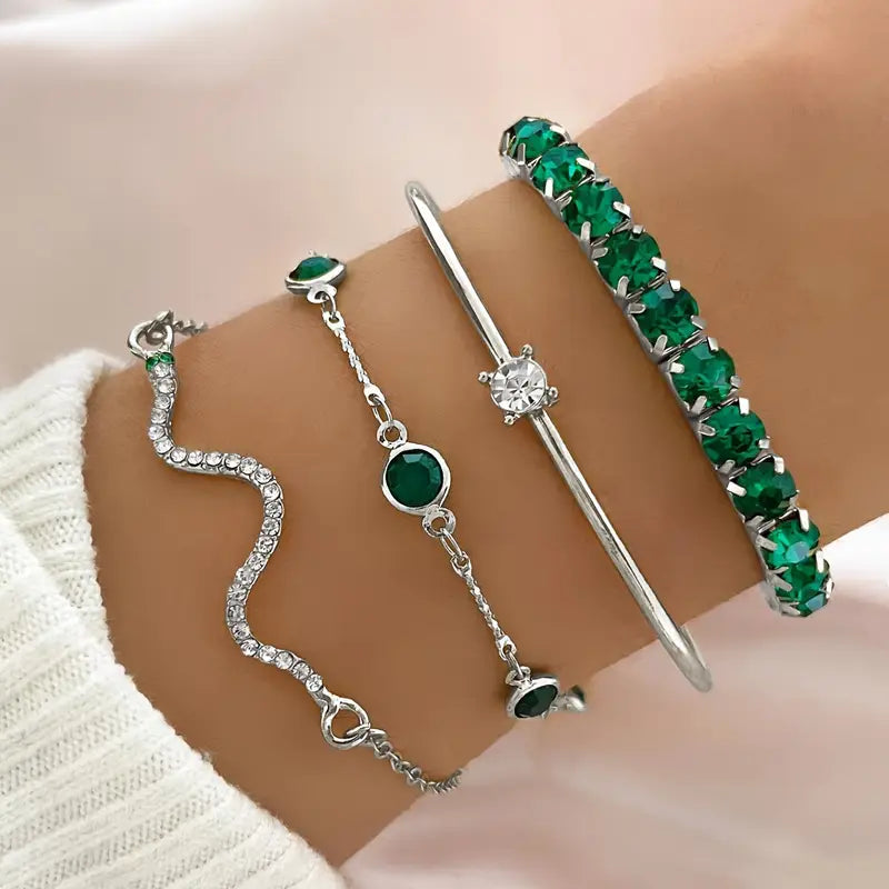 Conjunto de pulseiras de pedras preciosas verdes