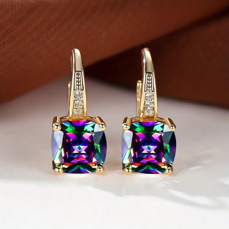 Brincos de Ouro com Pedra Safira Mística