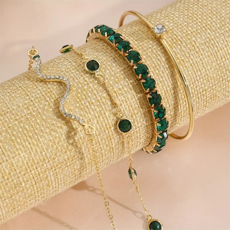 Conjunto de pulseiras de pedras preciosas verdes