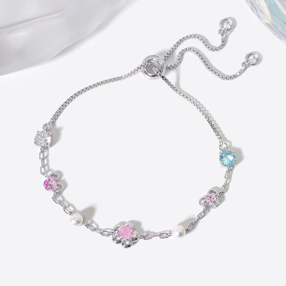 Pulseira de corrente de pérolas e zircónias de cristal