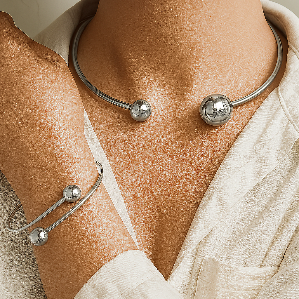 Conjunto minimalista de colar e bracelete luminosos | ORO Dourado
