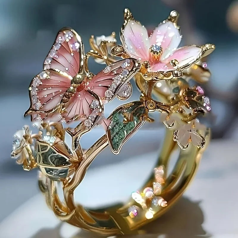Anel Borboleta com Flores