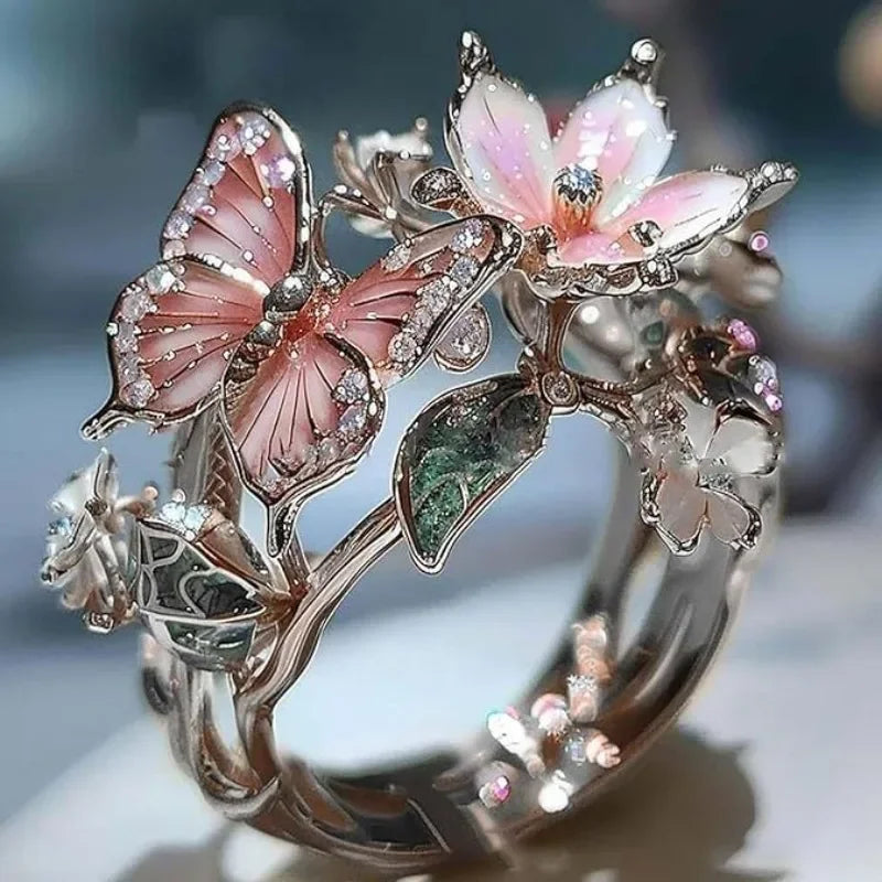 Anel Borboleta com Flores