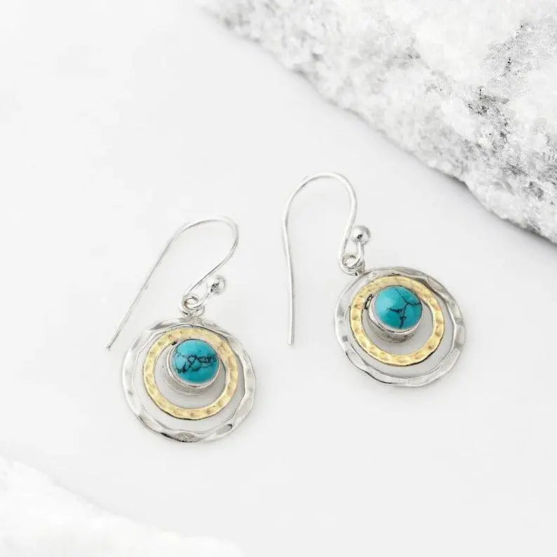 Brincos Boho Saturn com Opala Turquesa