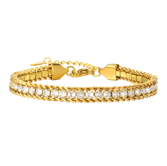 Pulseira em Aço Inoxidável com Corrente de Zircão