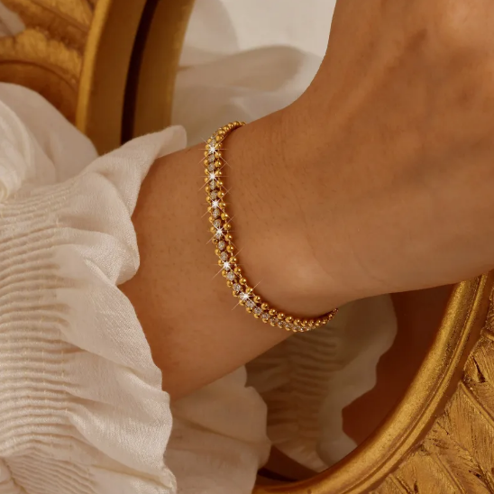 Pulseira em Aço Inoxidável com Corrente de Zircão
