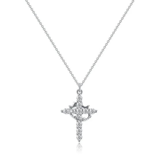 Colar com Cruz e Coroa de Diamantes