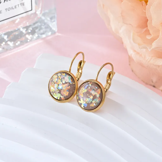 Brincos em Aço Inoxidável com Lantejoulas e Strass