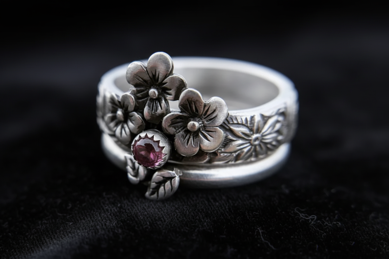 Conjunto de 2 Anéis com flores