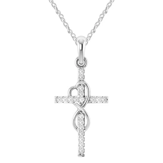 Colar com Pendente de Cruz em Liga de Diamante