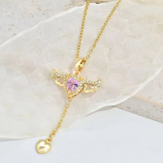 Colar Cupido Coração Asas de Anjo